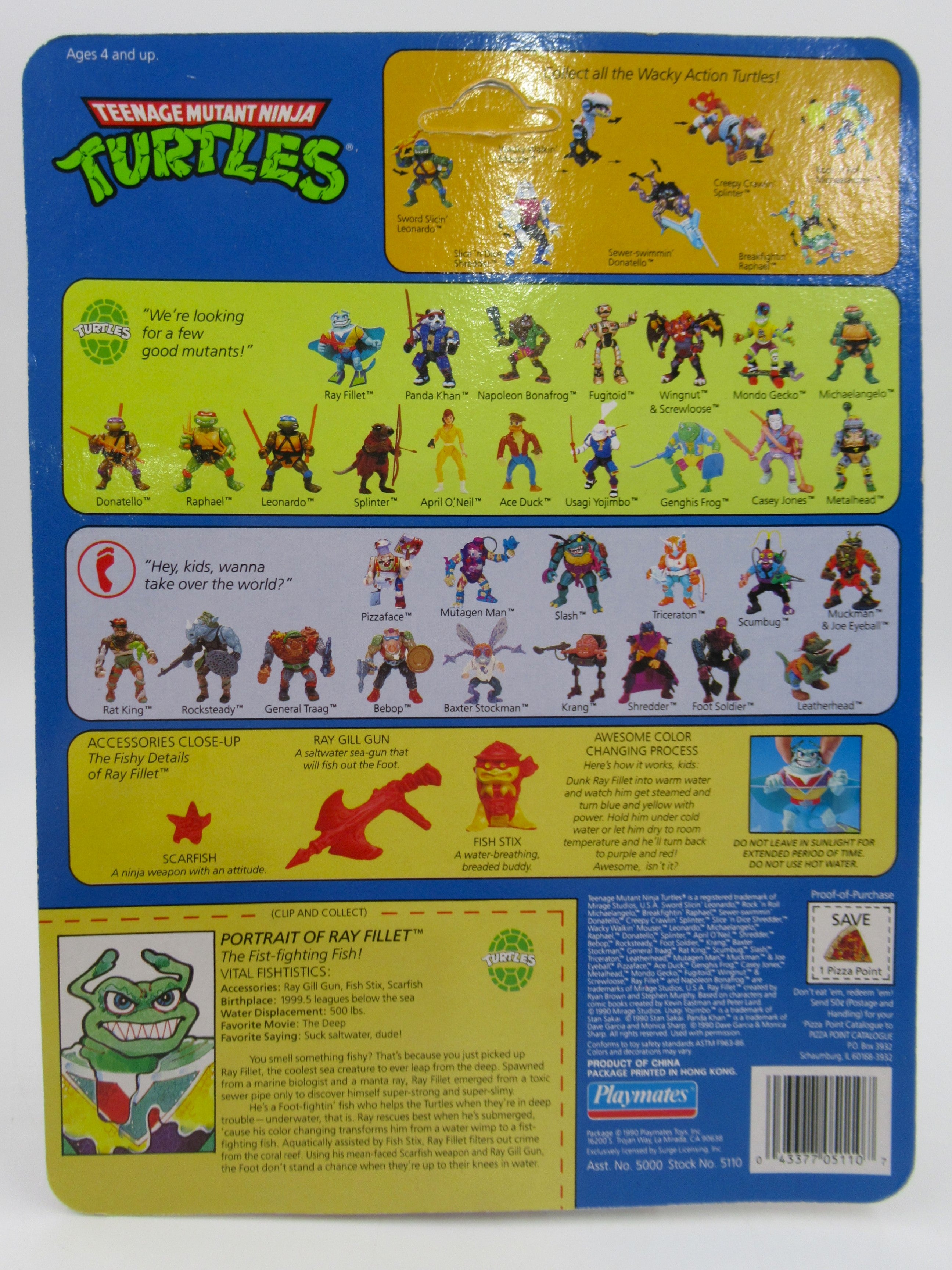 Teenage Mutant Ninja Turtles Ray Fillet (Red V Emblem) 4.5" Figure TMNTs - Playmates (1990)